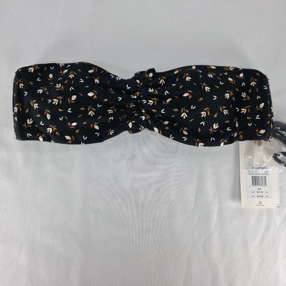Billabong Tropic Moon Tie Front Bandeau Bikini Top Black Floral S Strapless